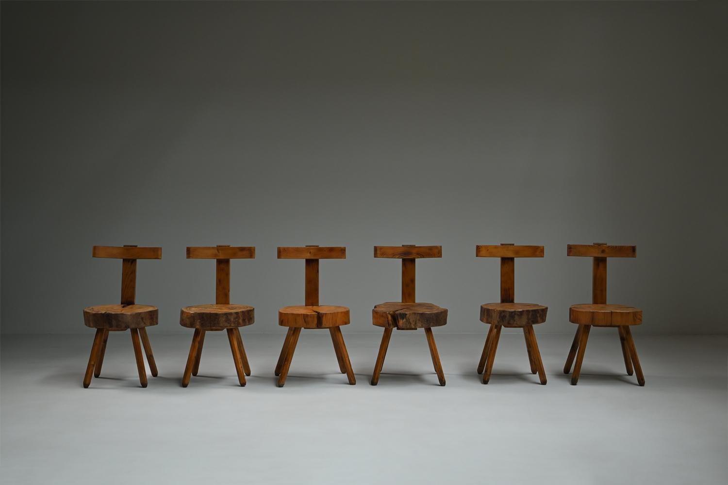 Brutalist Set brutalist tree trunk chairs, 1970s France. For Sale
