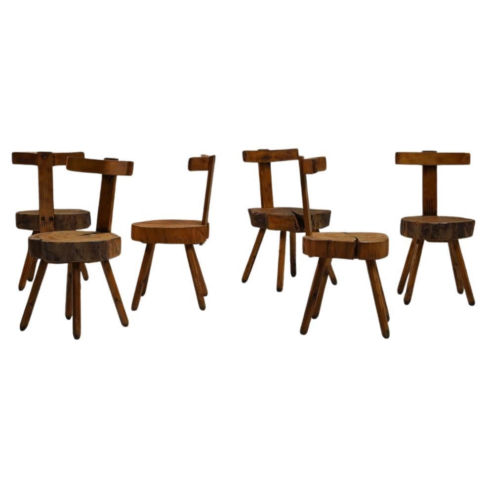 Set brutalist tree trunk chairs, 1970s France. For Sale