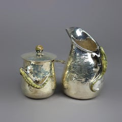 Set by Los Castillo of Taxco, Hammered Silver Plate & Carved Hard Stone, 20thC