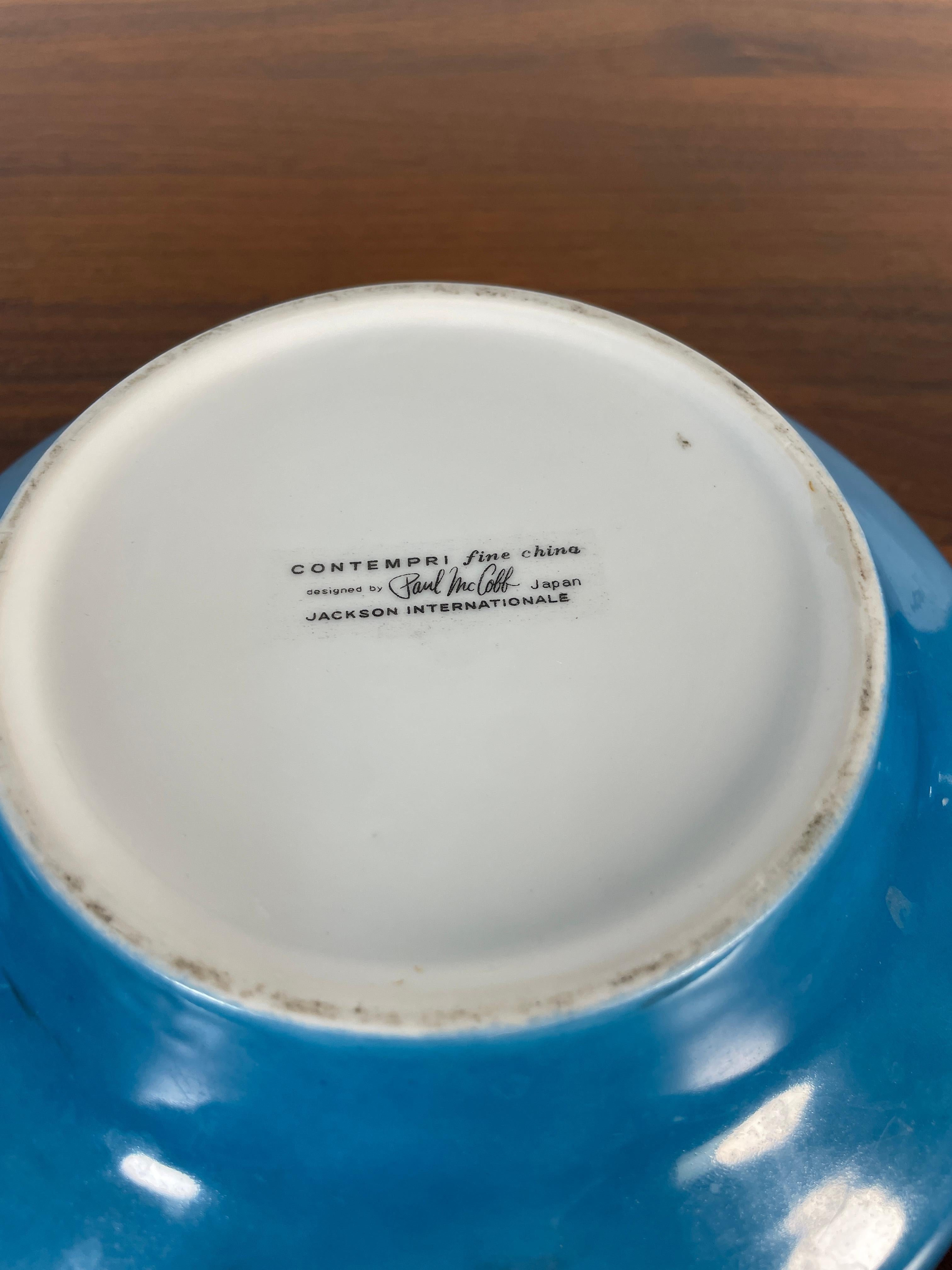 Mid-20th Century Set by Paul McCobb for Jackson China Ceramic Sugar Bowl, Milk Pitcher, and Bowl. For Sale