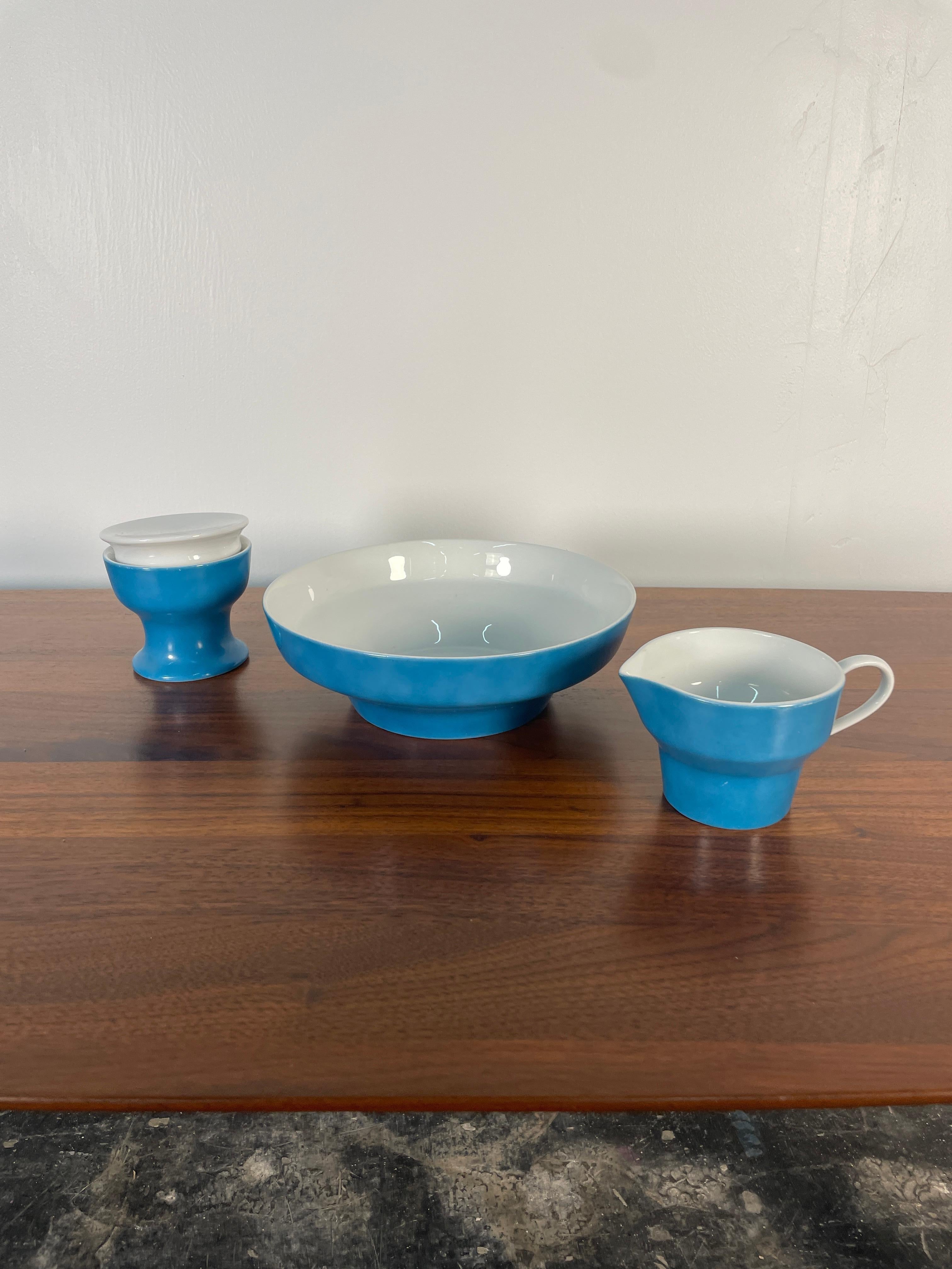 Set by Paul McCobb for Jackson China Ceramic Sugar Bowl, Milk Pitcher, and Bowl. For Sale