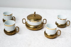 Porcelain and Brass Coffee Set, First Half of the 1900s