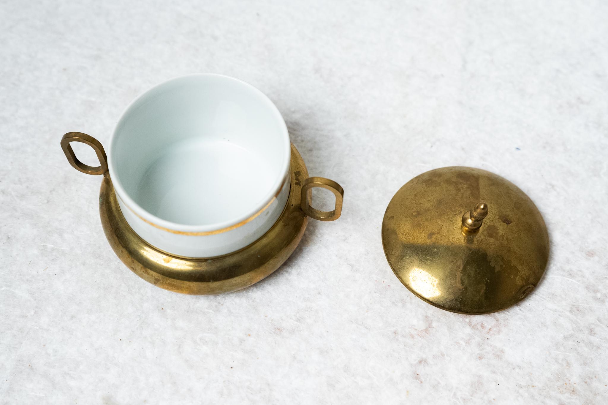 Early 20th Century Porcelain and Brass Coffee Set, First Half of the 1900s For Sale