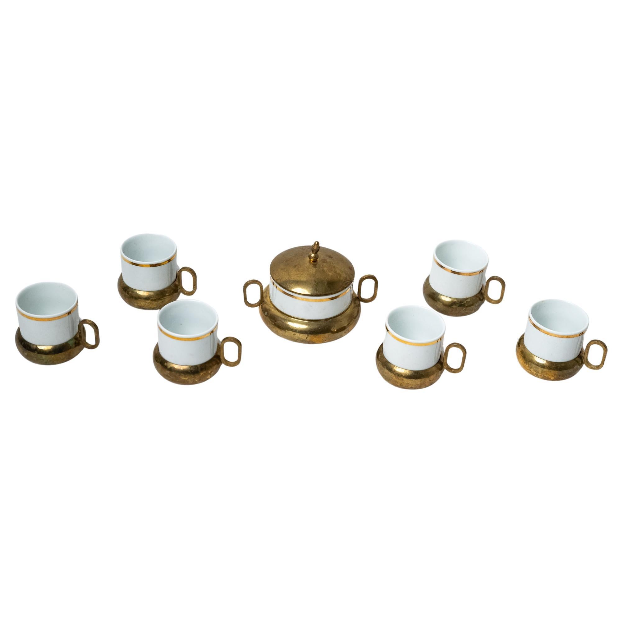 Porcelain and Brass Coffee Set, First Half of the 1900s For Sale