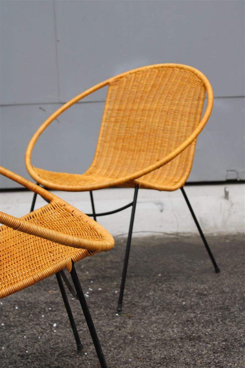 Set Campo & Graffi Garden Armchairs in Metal and Wicker Italy Design, 1950s For Sale 5