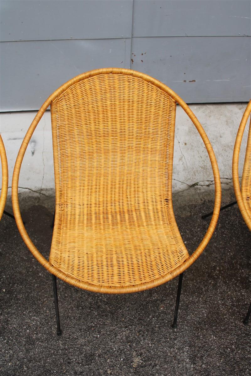 Italian Set Campo & Graffi Garden Armchairs in Metal and Wicker Italy Design, 1950s For Sale