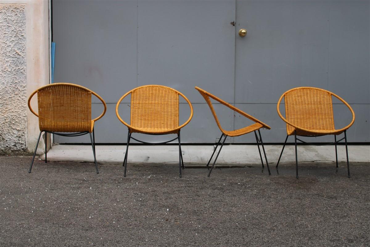 Set Campo & Graffi Garden Armchairs in Metal and Wicker Italy Design, 1950s In Good Condition For Sale In Palermo, Sicily