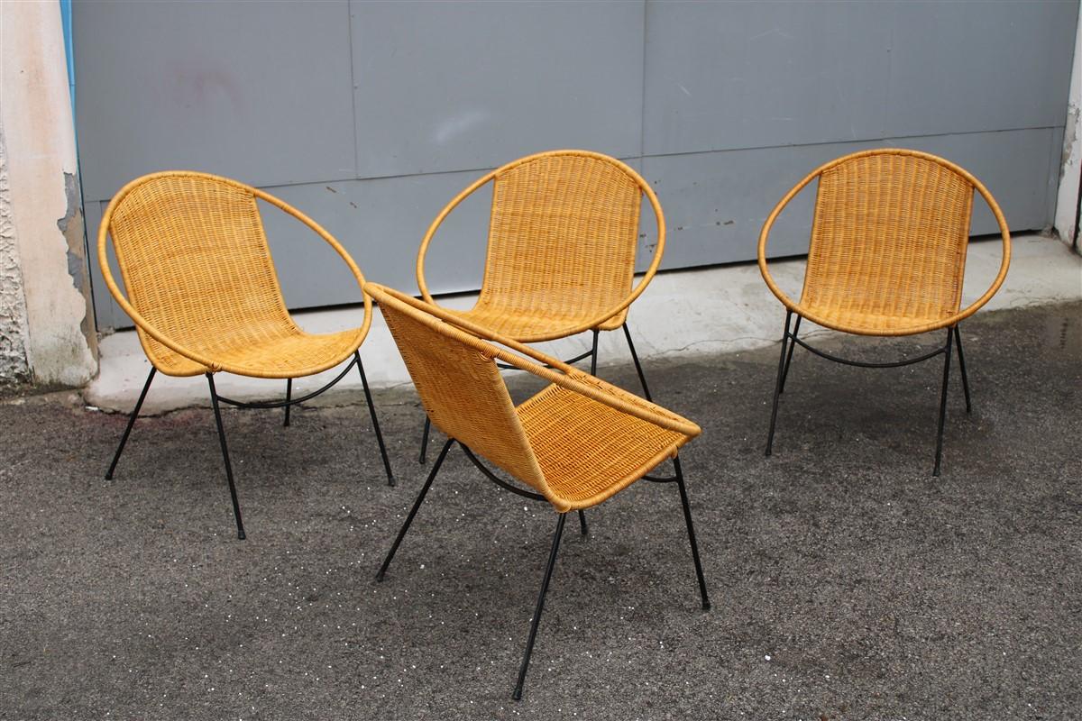 Set Campo & Graffi Garden Armchairs in Metal and Wicker Italy Design, 1950s For Sale 1