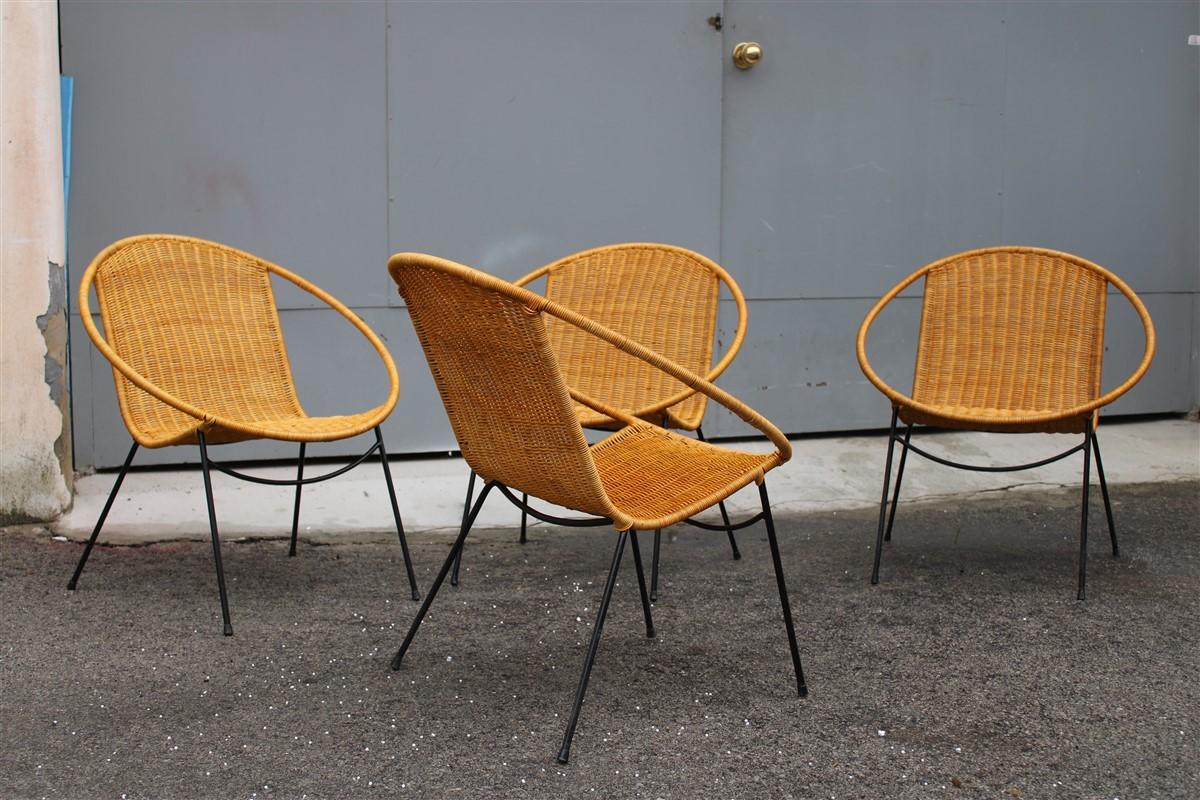 Set Campo & Graffi Garden Armchairs in Metal and Wicker Italy Design, 1950s For Sale 2