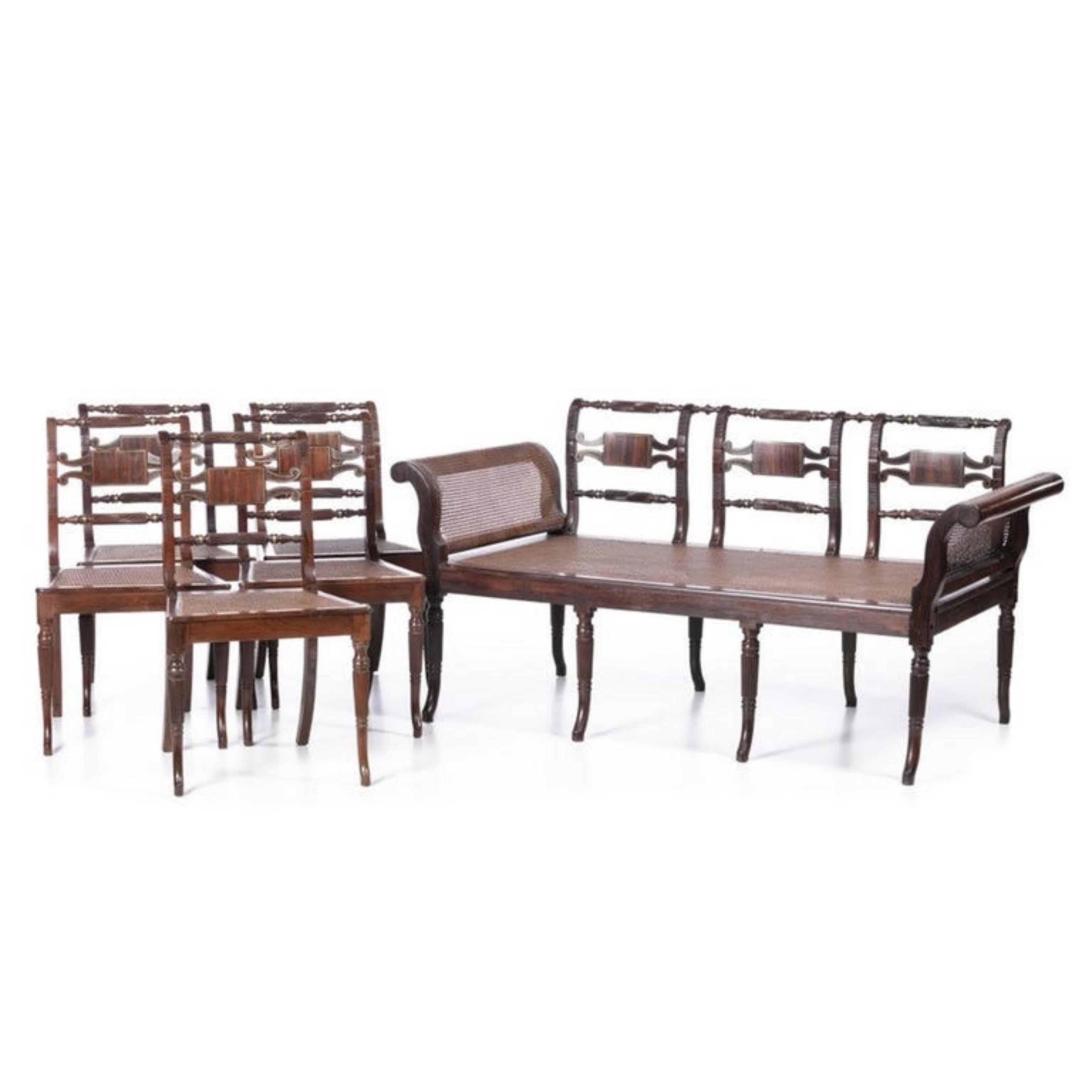Hand-Crafted Set Canape and 5 Chairs Regency from the 19th Century in Rosewood Wood  For Sale