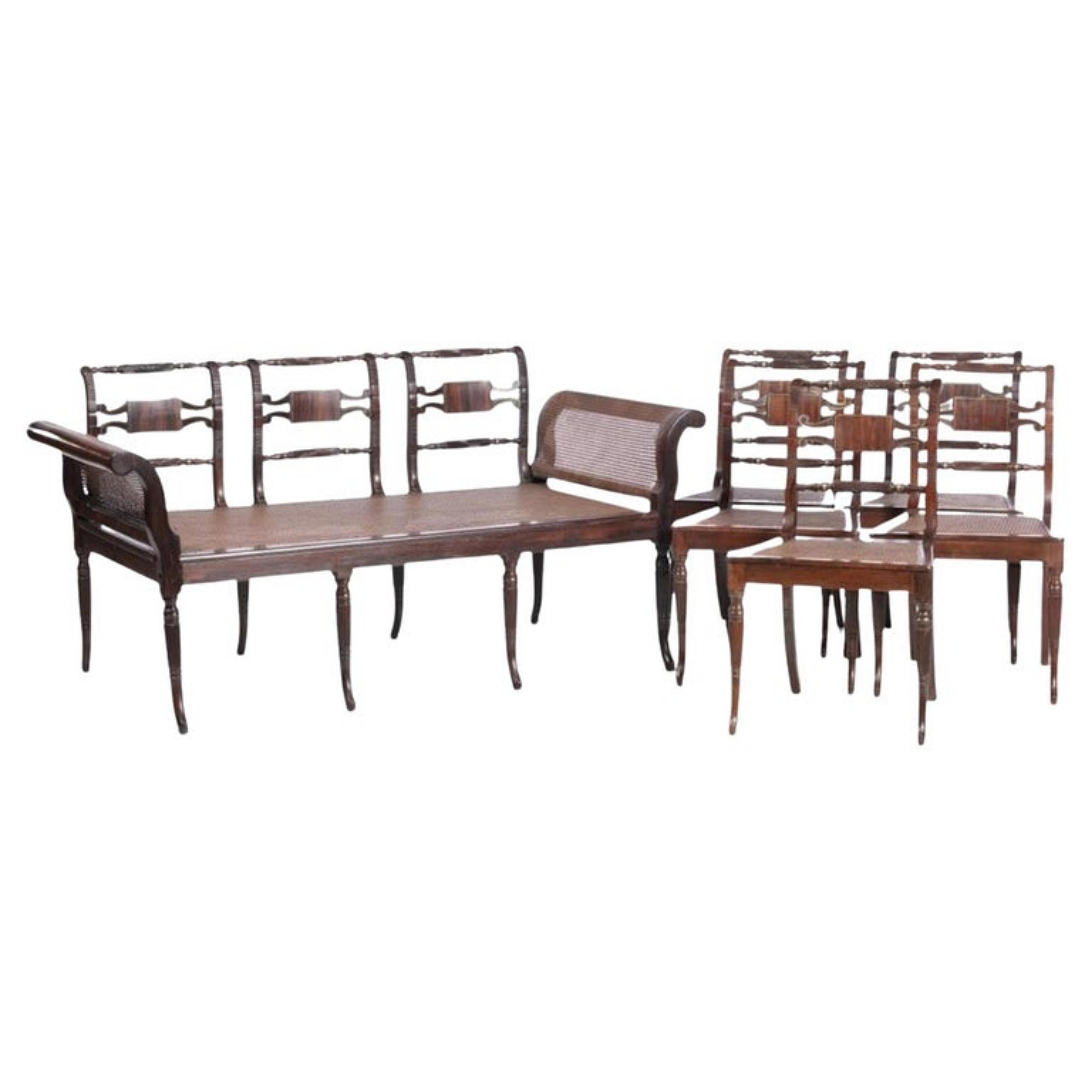 Set Canape and 5 Chairs Regency from the 19th Century in Rosewood Wood  In Good Condition For Sale In Madrid, ES