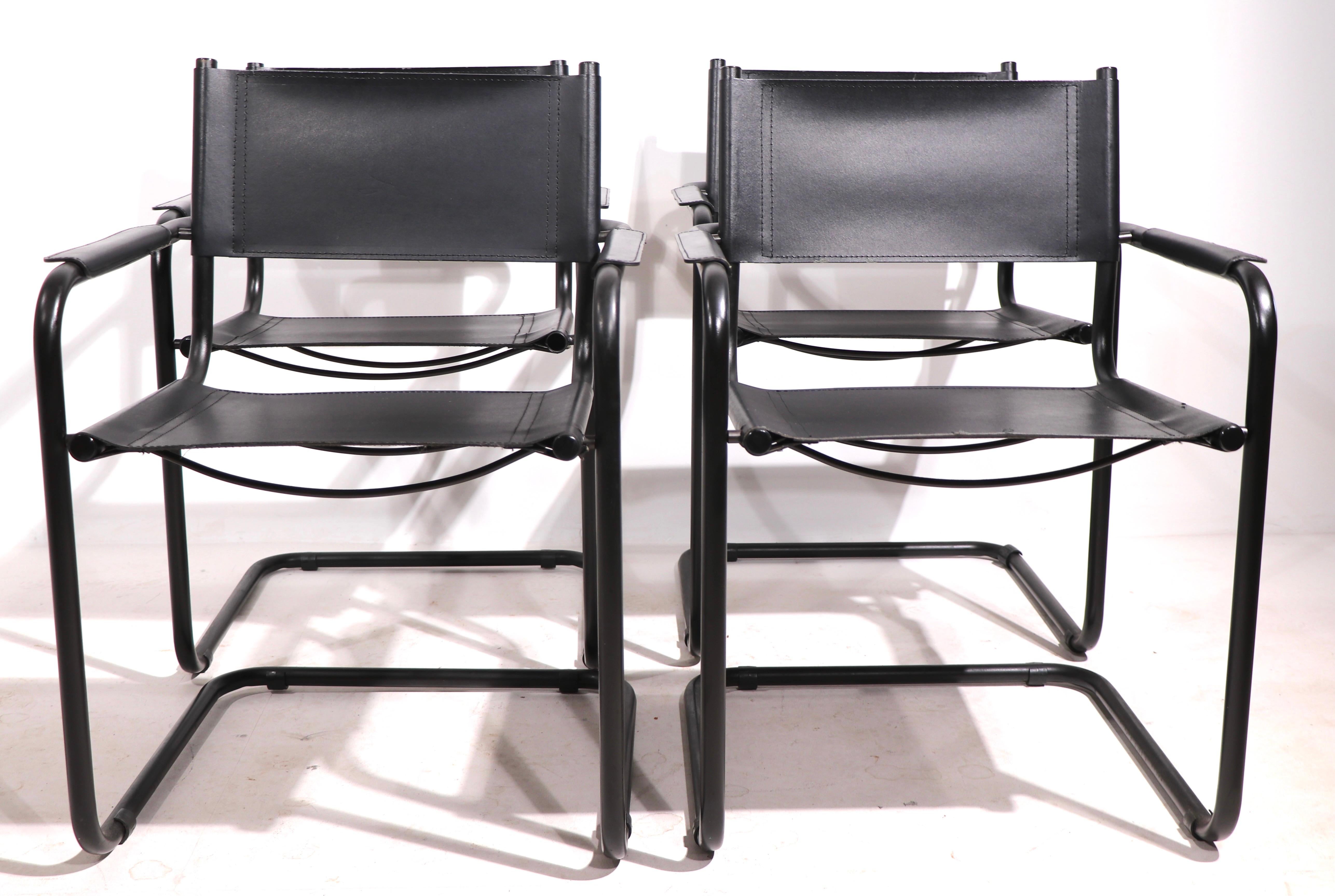 Bauhaus Set Cantilevered MG5 Dining Chairs Designed by Breuer Made by Matteo Grassi 