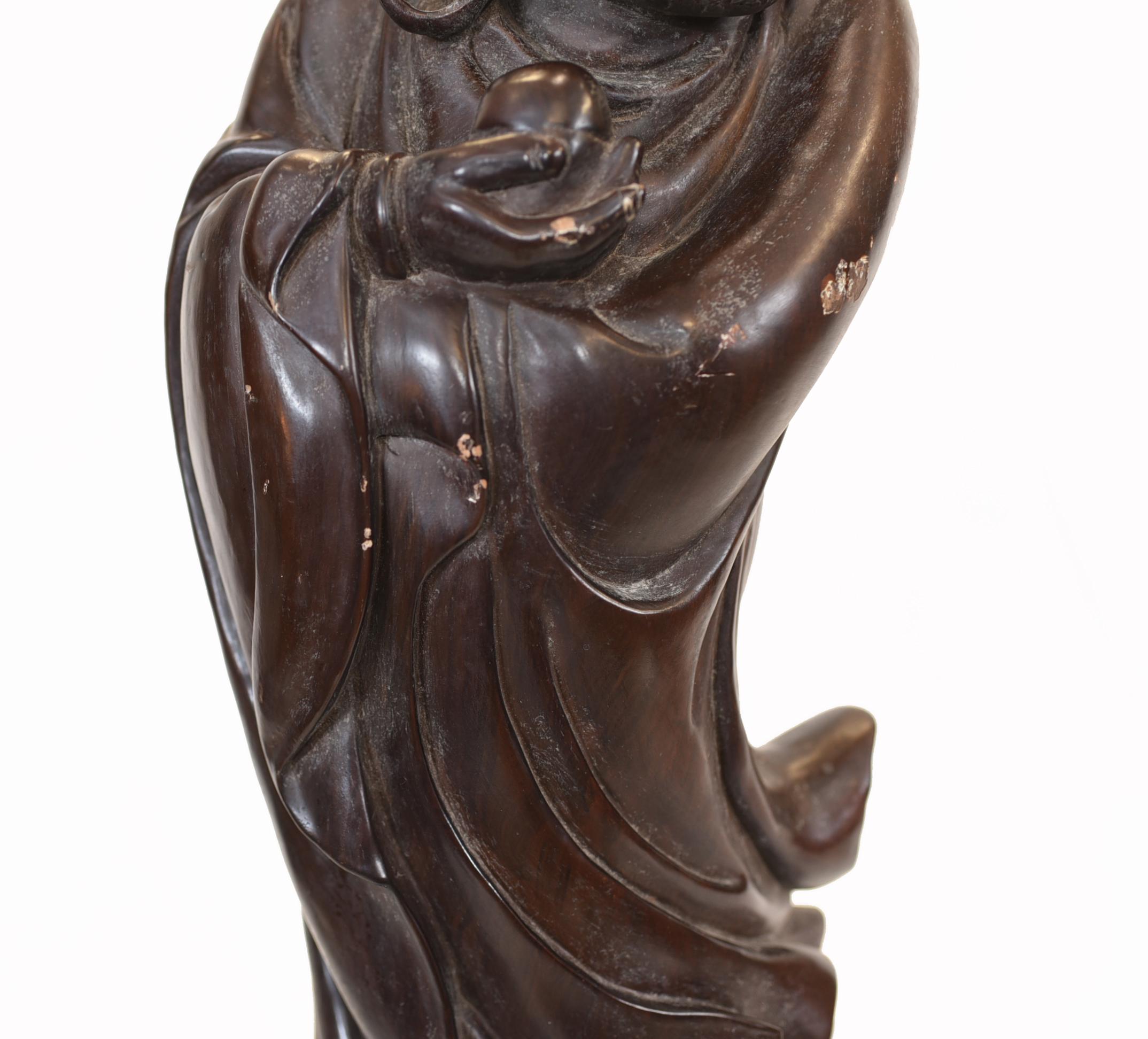Set Carved Chinese Buddha Statues Antique Hardwood Figurine, 1930 7