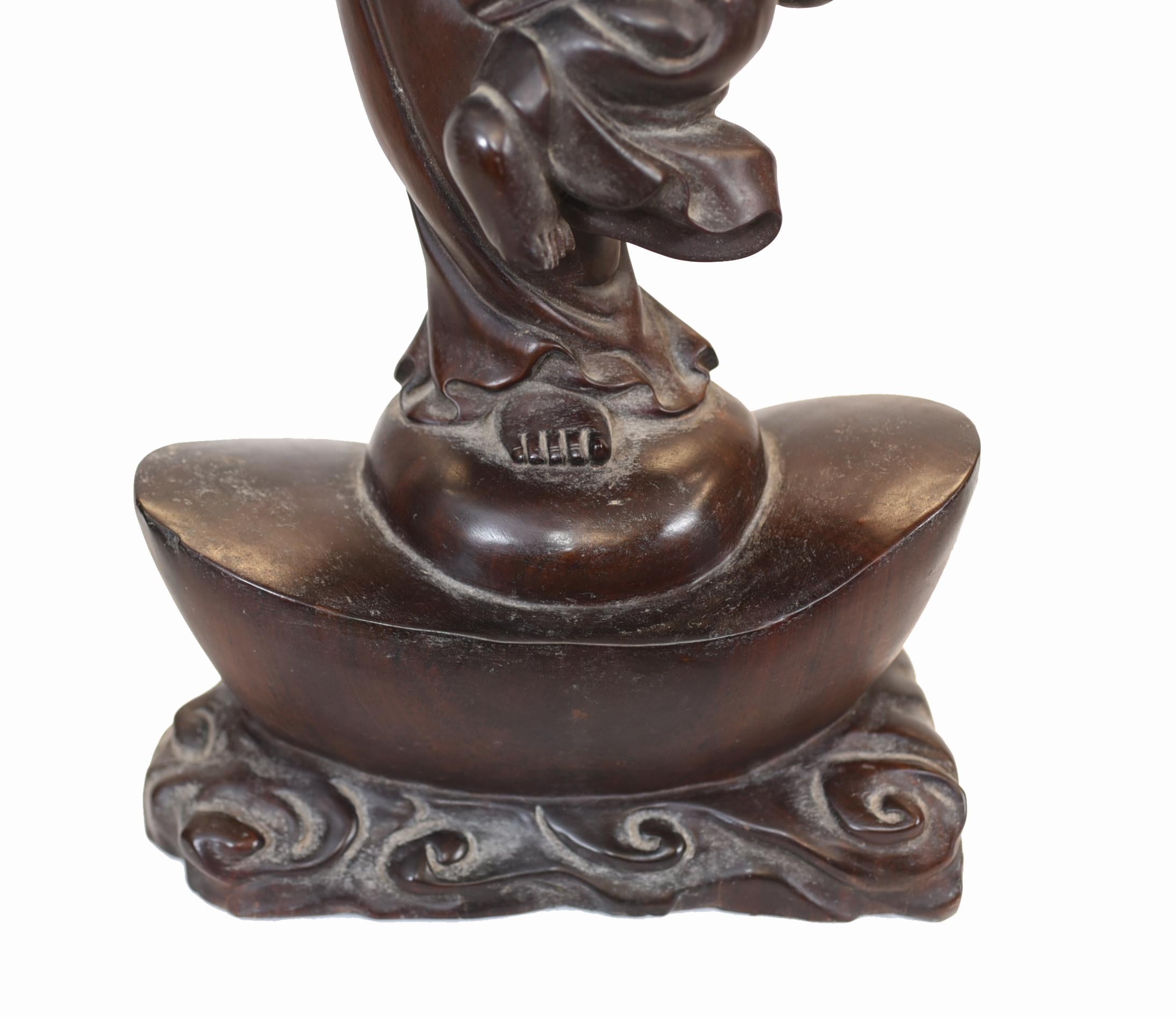 Set Carved Chinese Buddha Statues Antique Hardwood Figurine, 1930 In Good Condition In Potters Bar, GB