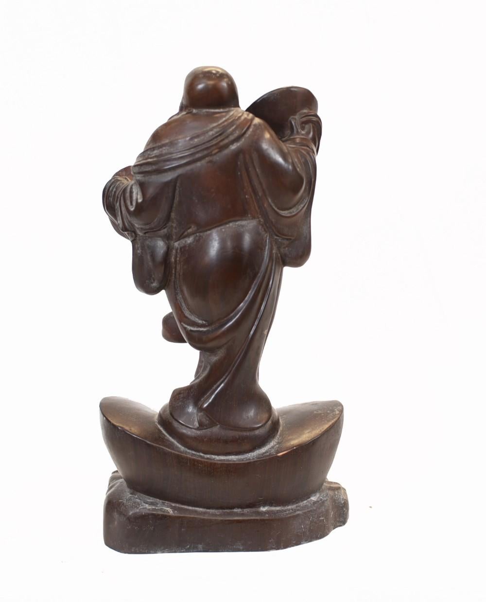 Set Carved Chinese Buddha Statues Antique Hardwood Figurine 1930 In Good Condition In Potters Bar, GB