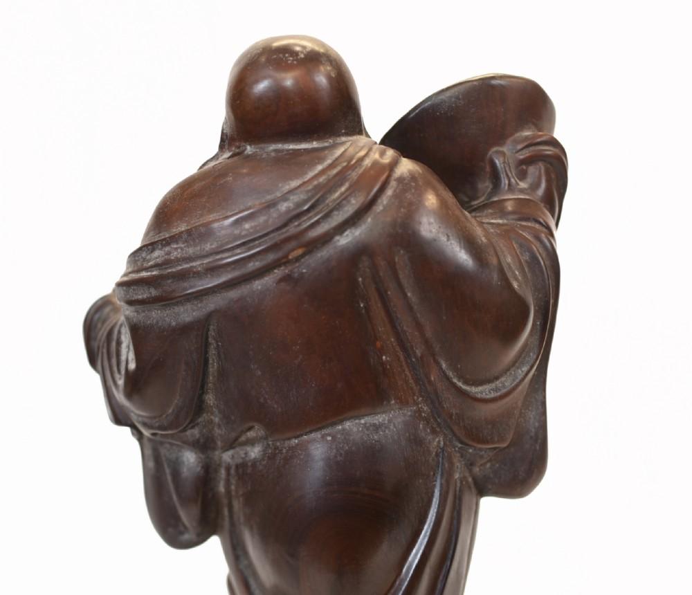 Mid-20th Century Set Carved Chinese Buddha Statues Antique Hardwood Figurine 1930