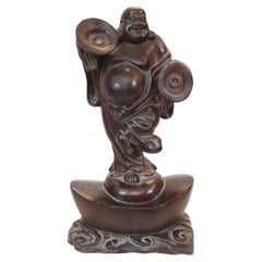 Set Carved Chinese Buddha Statues Antique Hardwood Figurine 1930