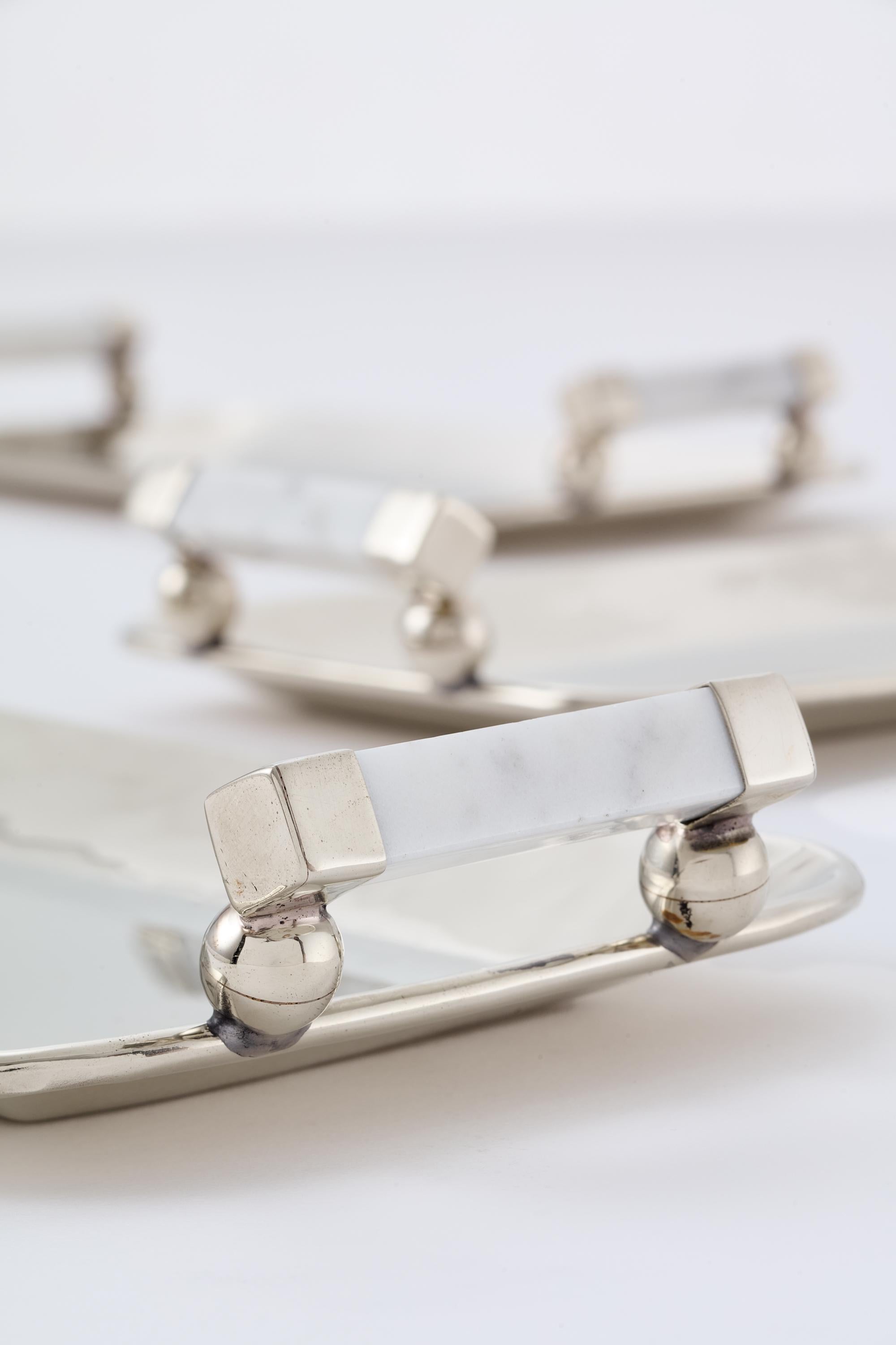 Organic Modern SET CERRO Rectangular Trays , Marble & Alpaca Silver For Sale