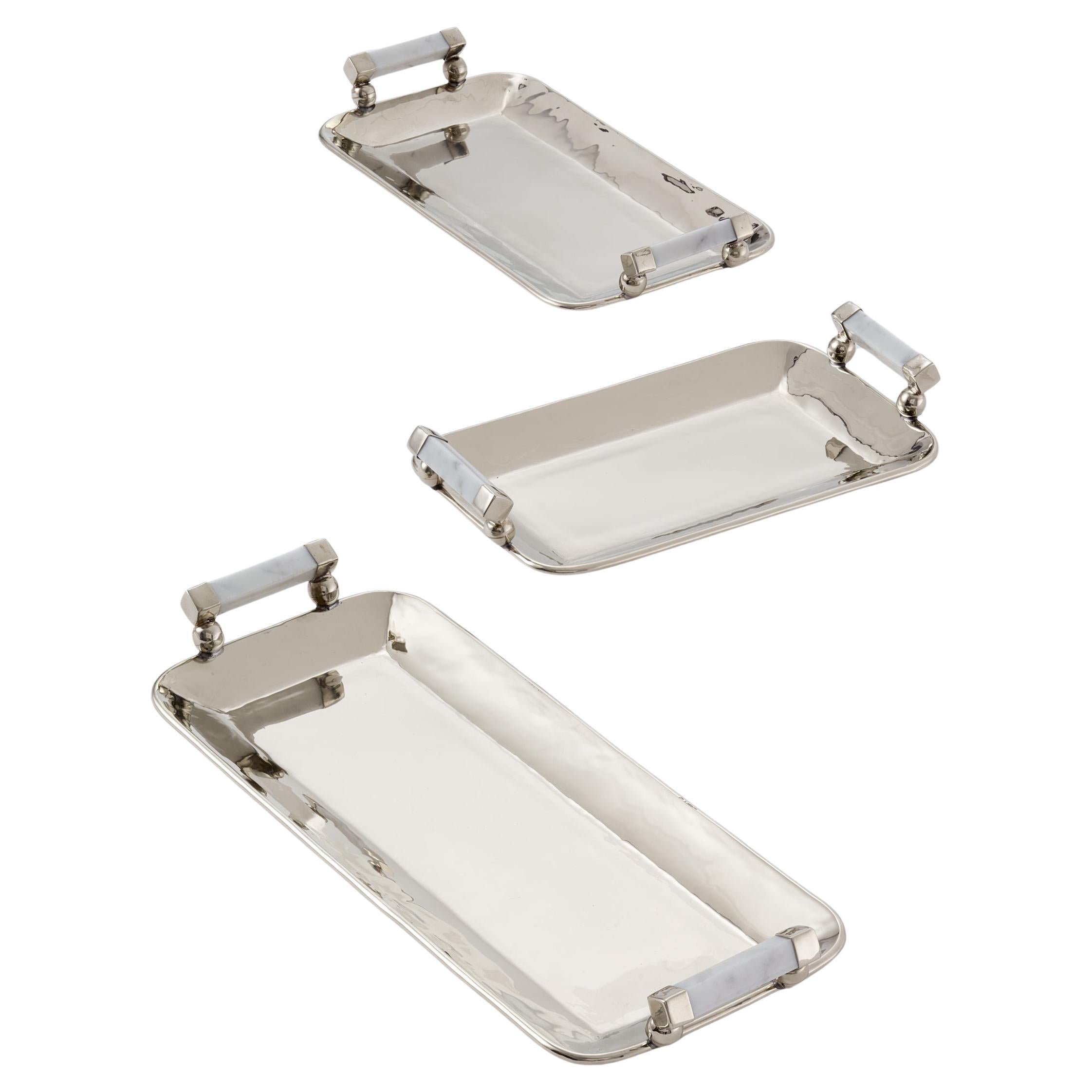 SET CERRO Rectangular Trays , Marble & Alpaca Silver