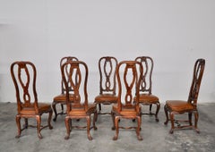 Set Chairs in Ashwood Hand Carved with Leather Seats, Italy, 1950s