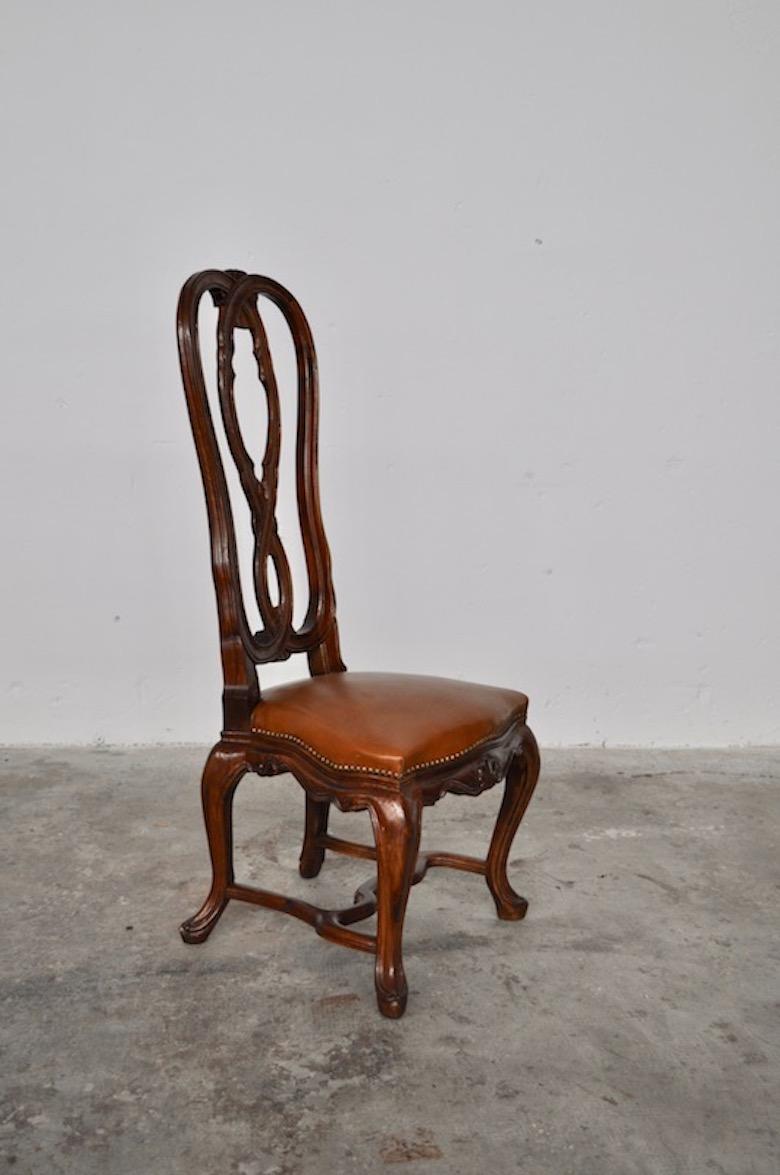 Hand-Carved Set Chairs in Ashwood Hand Carved with Leather Seats, Italy, 1950s For Sale