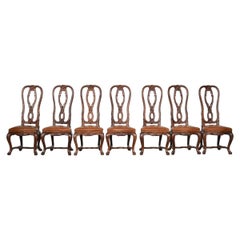 Set Chairs in Ashwood Hand Carved with Leather Seats, Italy, 1950s