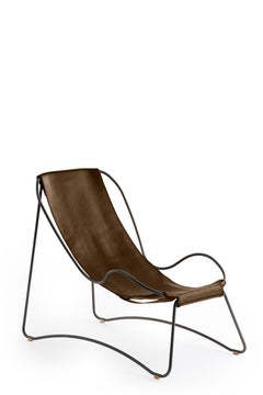 Set Scultura Chaise Longue e Pouf Acciaio nero e pelle marrone scuro Moderna