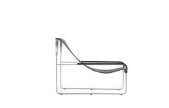 Set Contemporary Chaise Lounge & Footstool Old Silver Metal & Black Leather