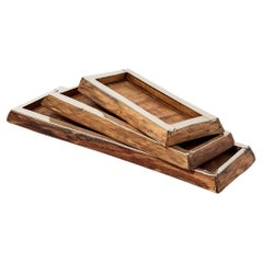 Rechteckige Chalten Mini-Tabletts aus Holz und Alpaka-Silber, Set