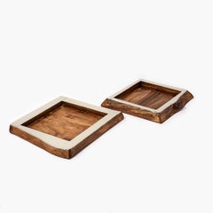 Set of 2 Chalten Mini Wood & Alpaca Silver Square Trays