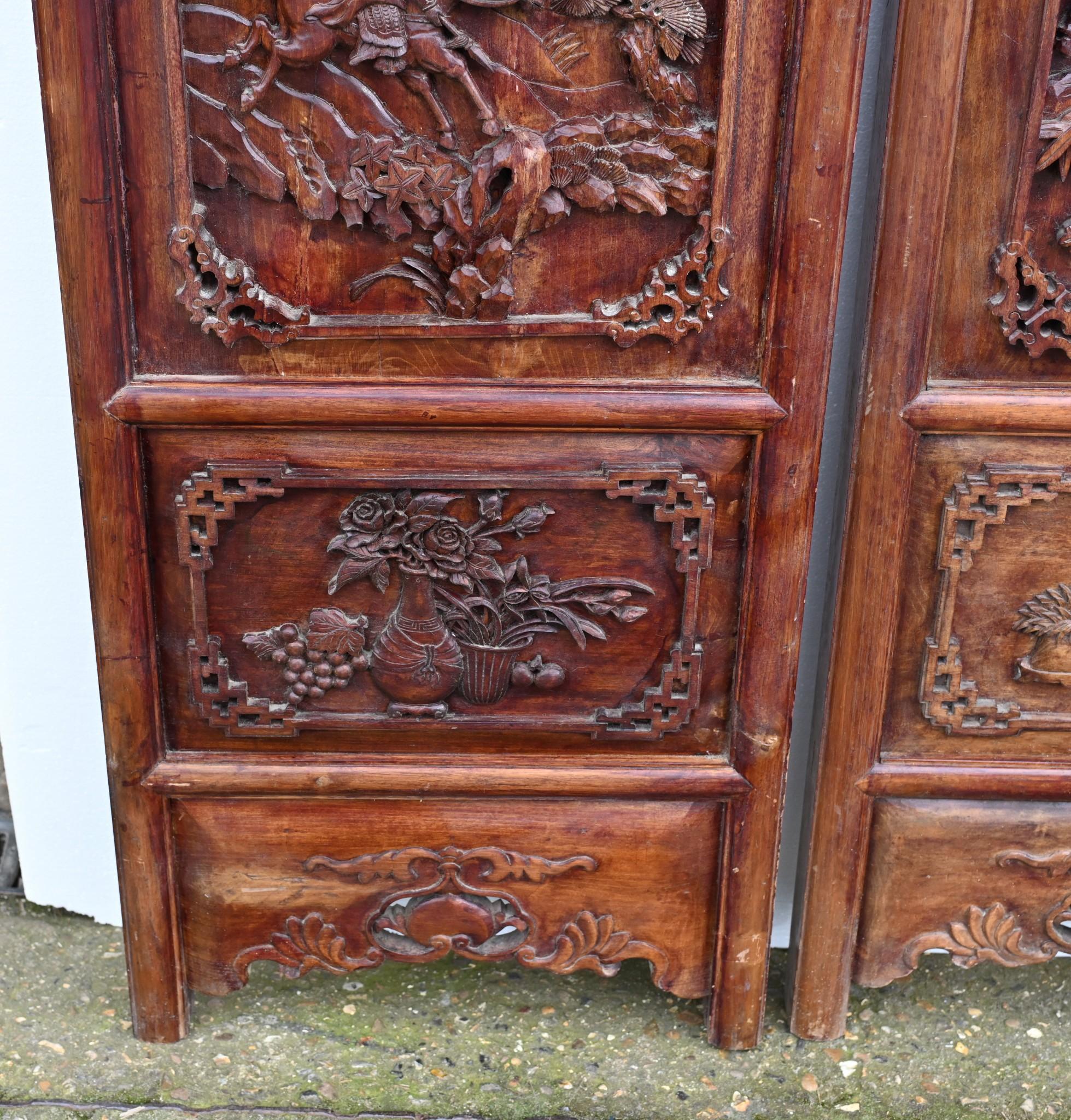 Set Chinese Carved Panels Screen Room Divider 1880 For Sale 8
