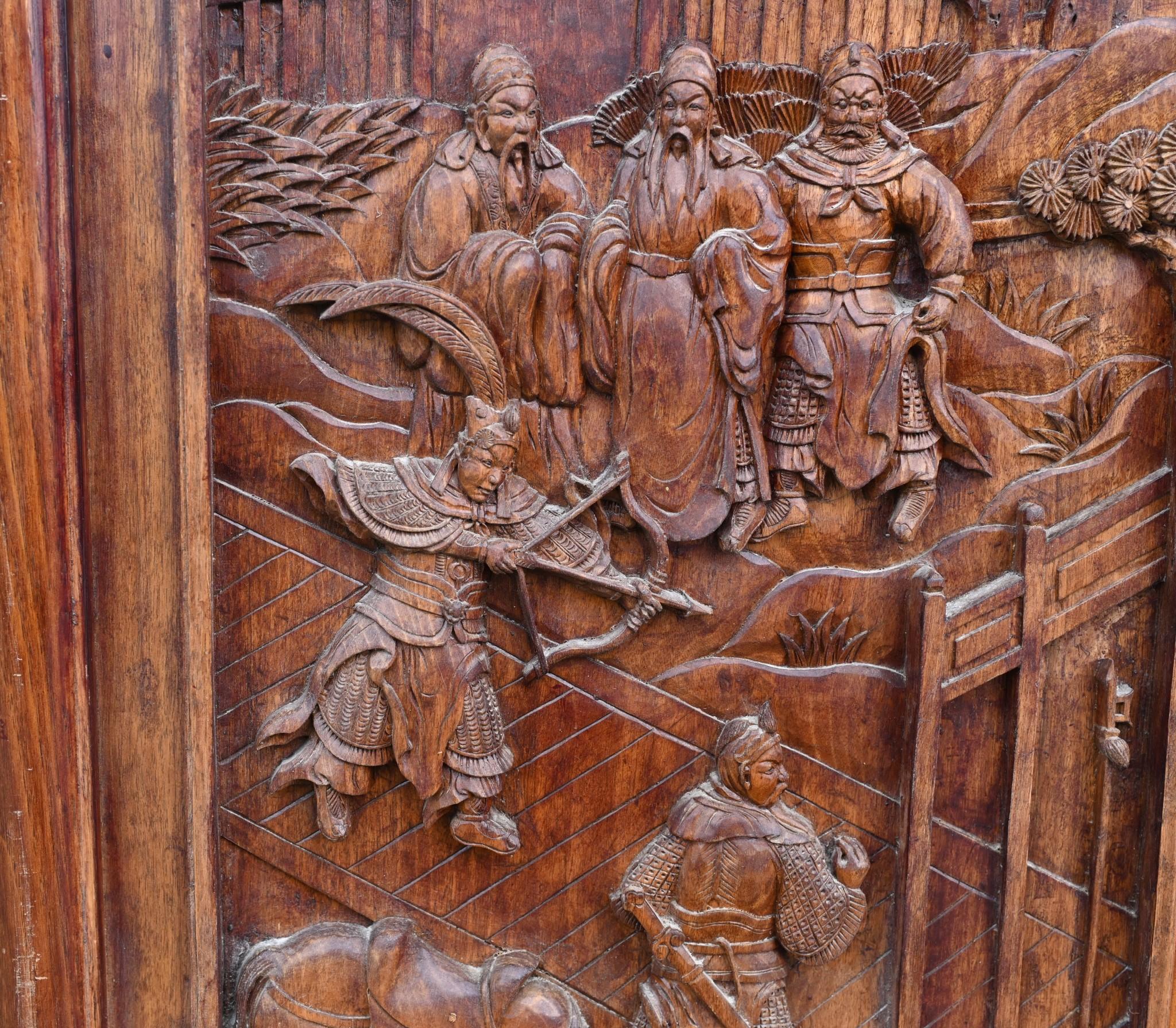 Chinese Export Set Chinese Carved Panels Screen Room Divider 1880 For Sale