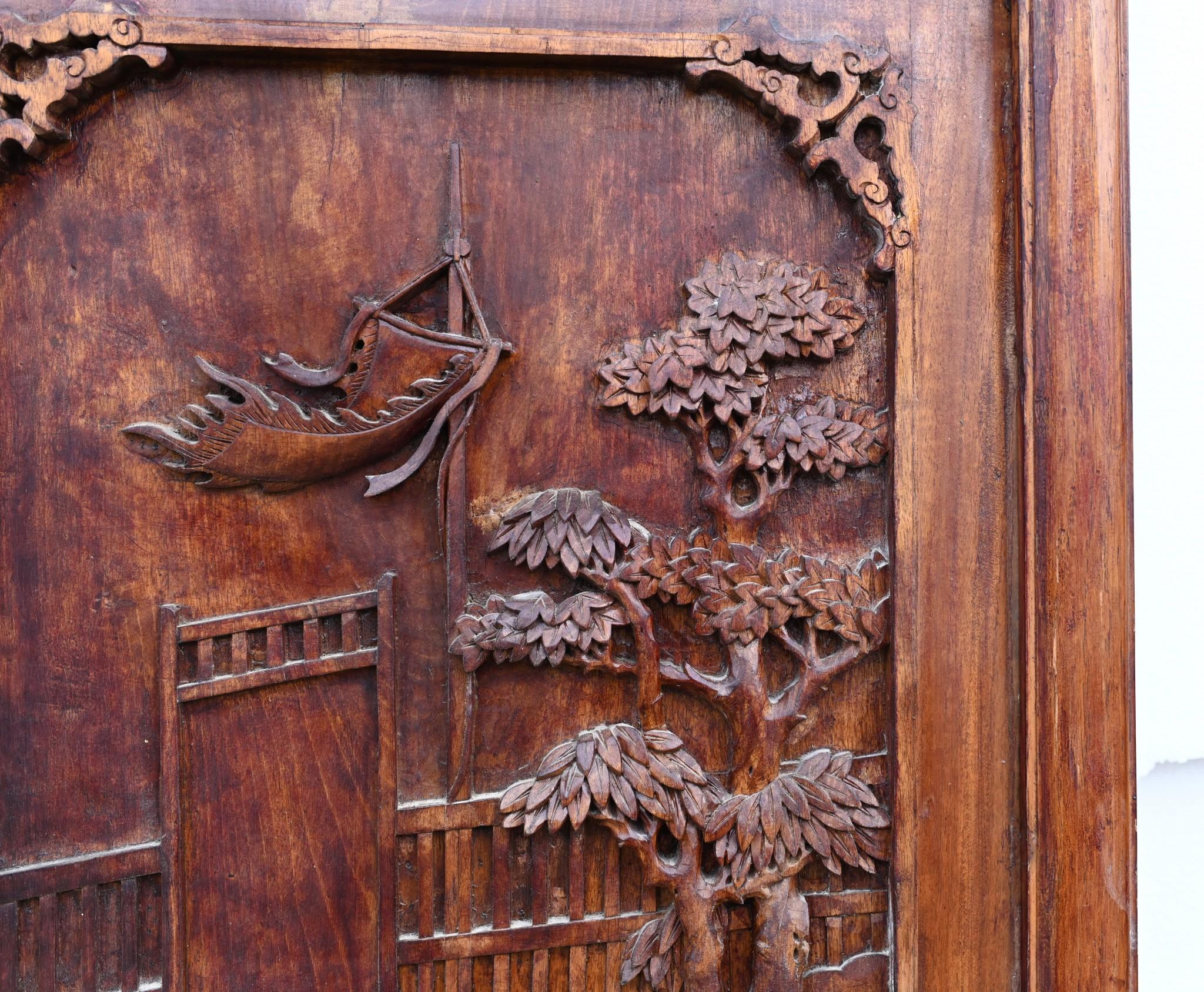 Late 19th Century Set Chinese Carved Panels Screen Room Divider 1880 For Sale