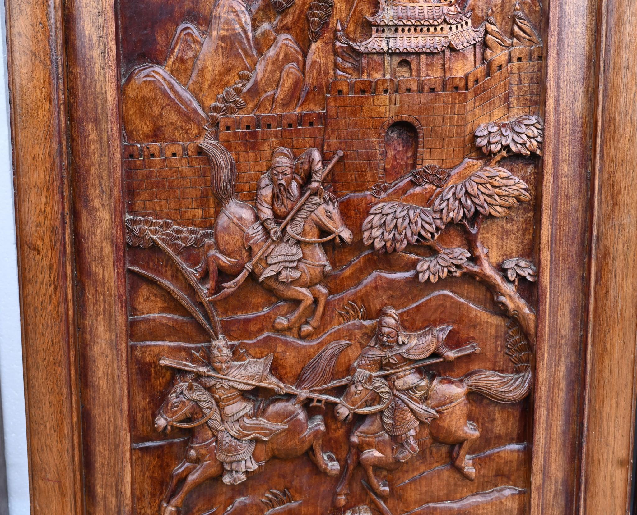 Wood Set Chinese Carved Panels Screen Room Divider 1880 For Sale