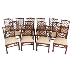Antique Set Chinese Chippendale Dining Chairs 14 Mahogany