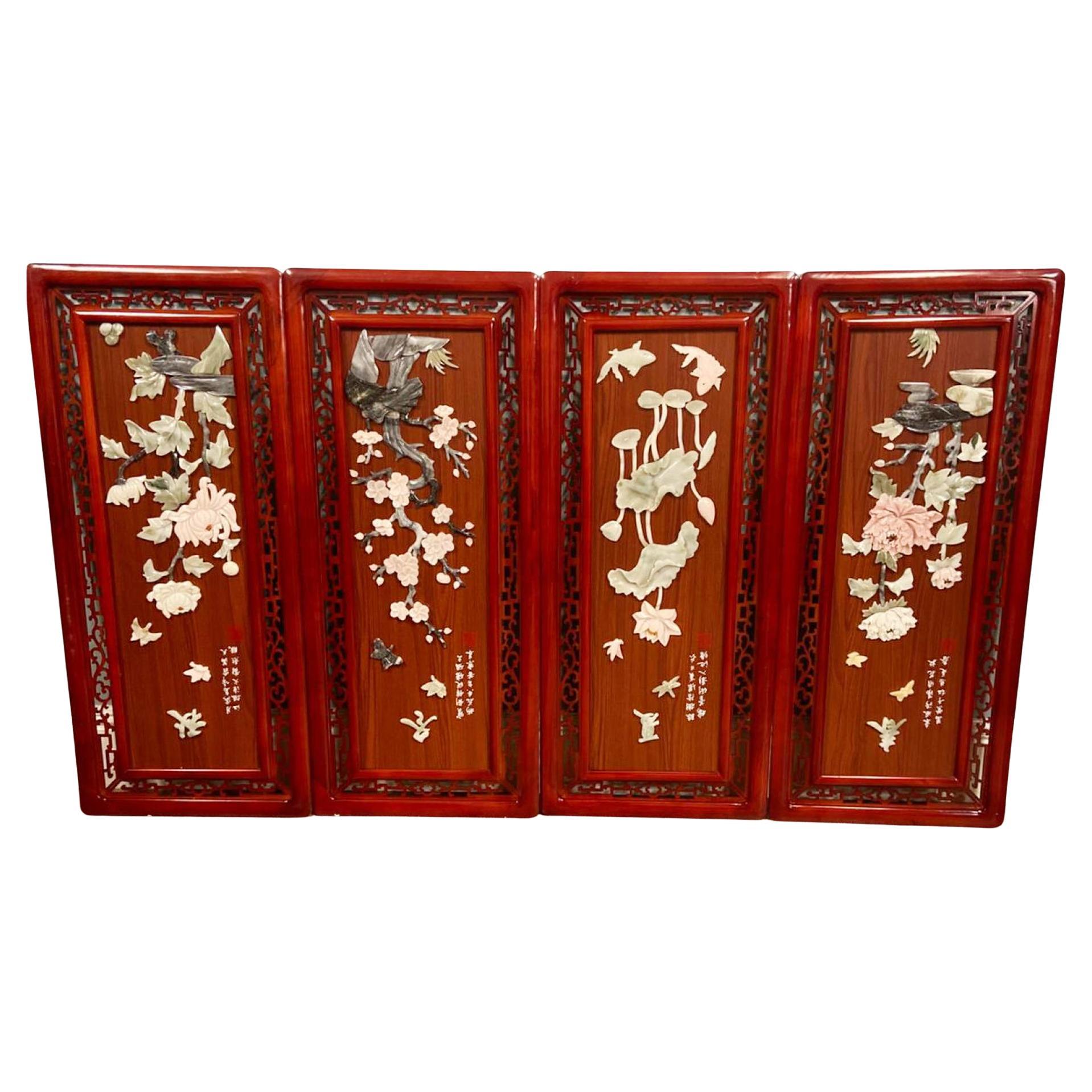Set Chinese Wall Panels Plaques Hardstone Applique