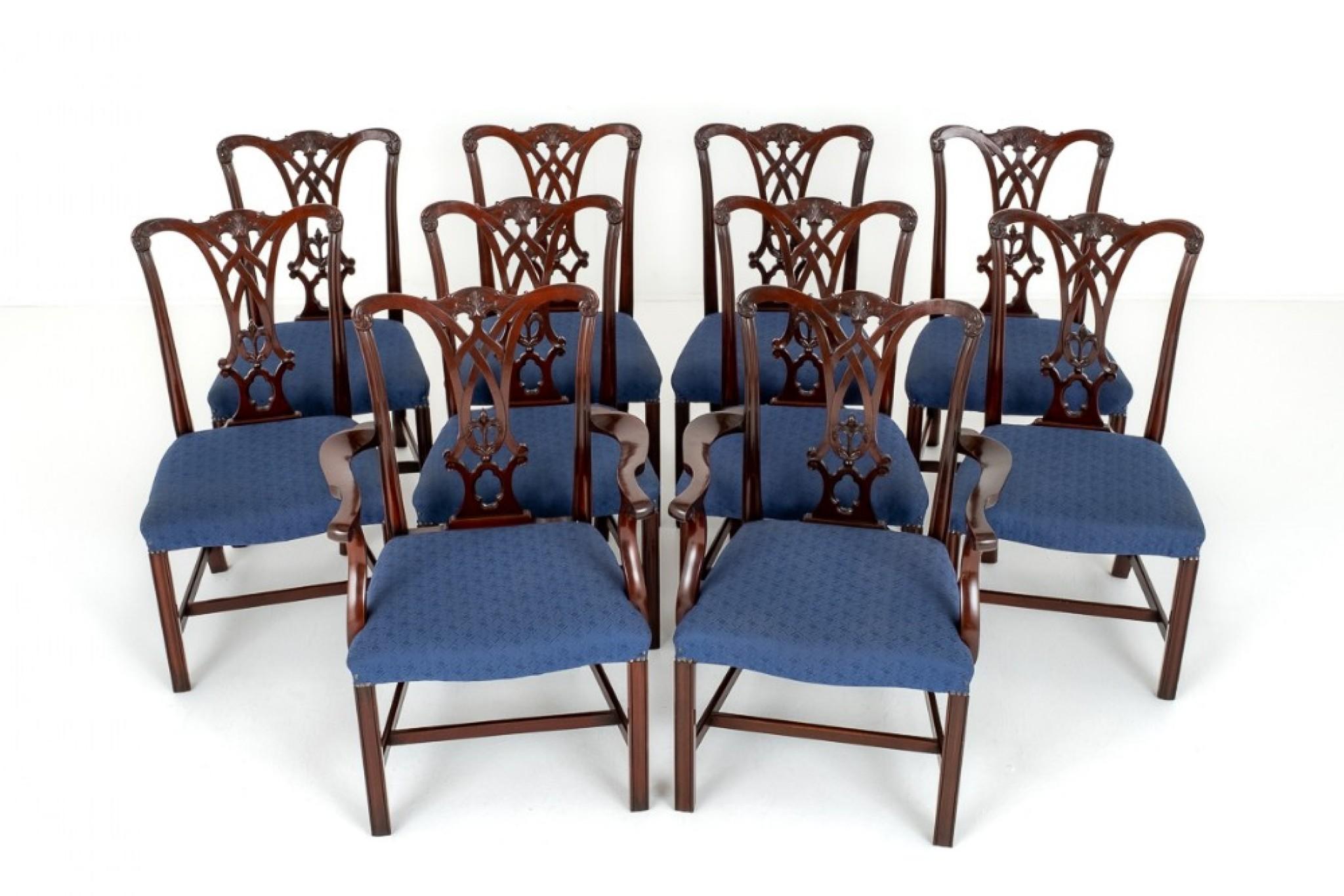 Set Chippendale Dining Chairs 10 Mahogany For Sale 8