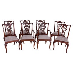 Set Chippendale Dining Chairs Mahogany 8