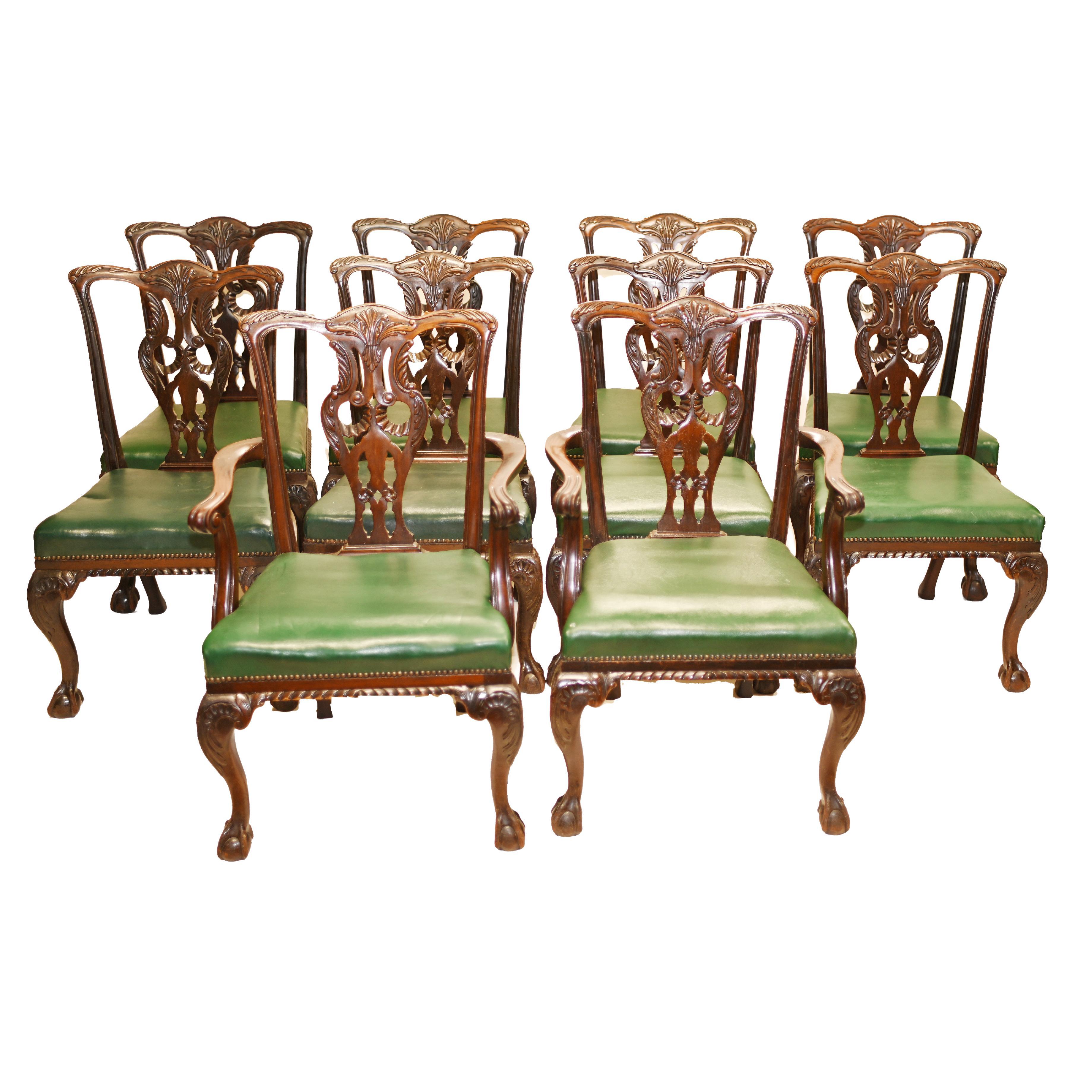 Set Chippendale Dining Chairs Shoolbred and Co. Antique, 1890 For Sale