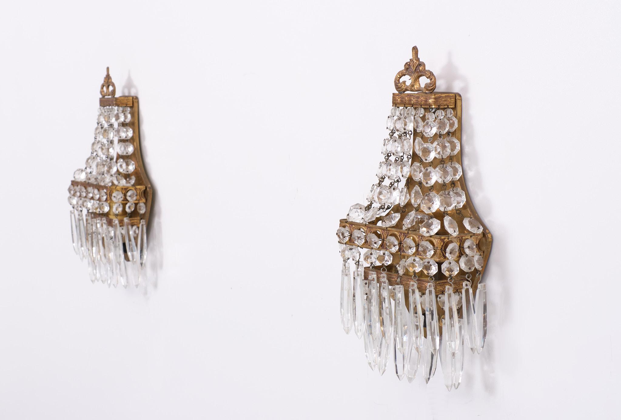Louis XIII Set Chrystal Wall Lights, 1950s, France For Sale