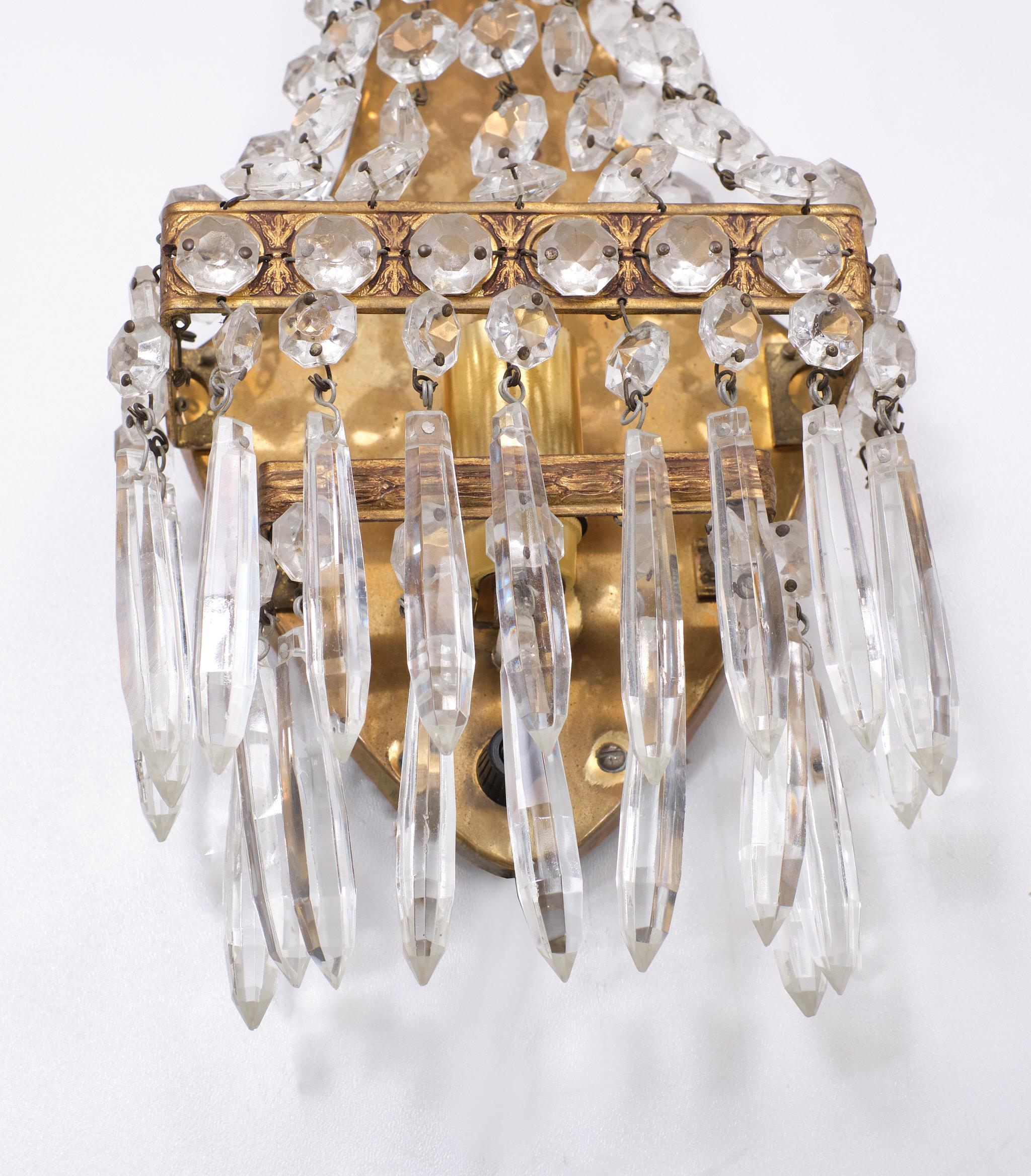 Mid-20th Century Set Chrystal Wall Lights, 1950s, France For Sale