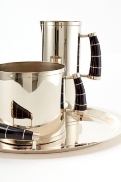 SET Chubut Secchiello da Champagne, Vassoio, Brocca, Alpaca Silver & Black Horn