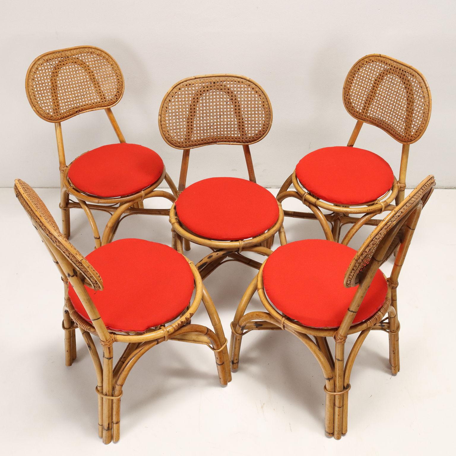 Mid-Century Modern Set of Five 50s-60s Bamboo Chairs For Sale