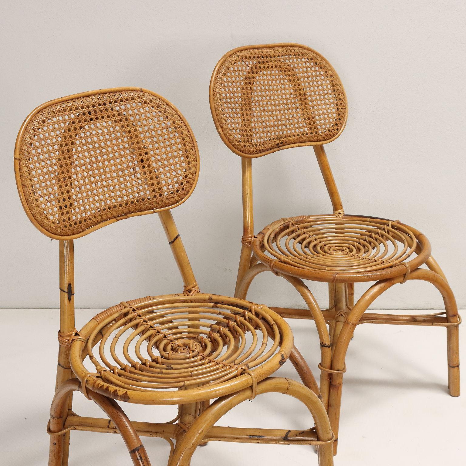 Italian Set of Five 50s-60s Bamboo Chairs For Sale