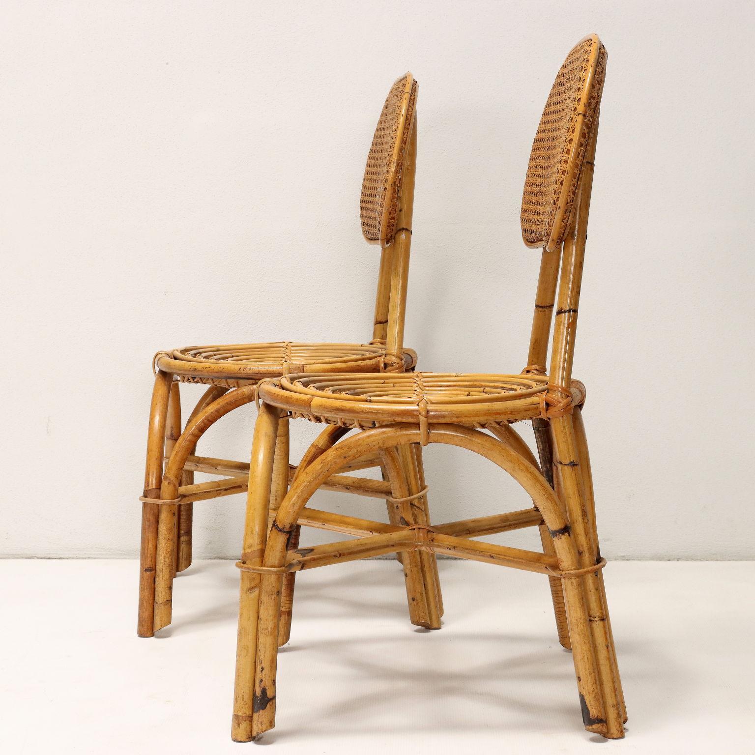 Set of Five 50s-60s Bamboo Chairs In Good Condition For Sale In Milano, IT