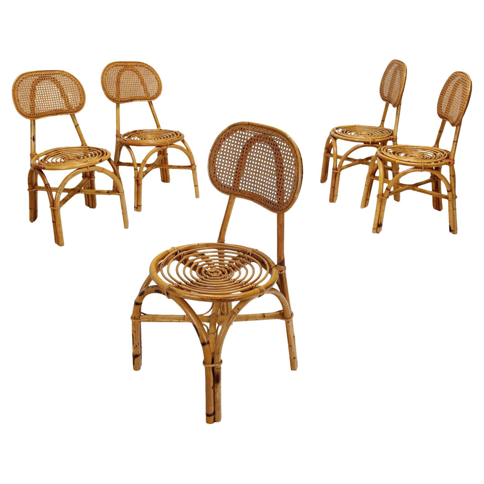 Ensemble de cinq chaises en bambou des années 50-60