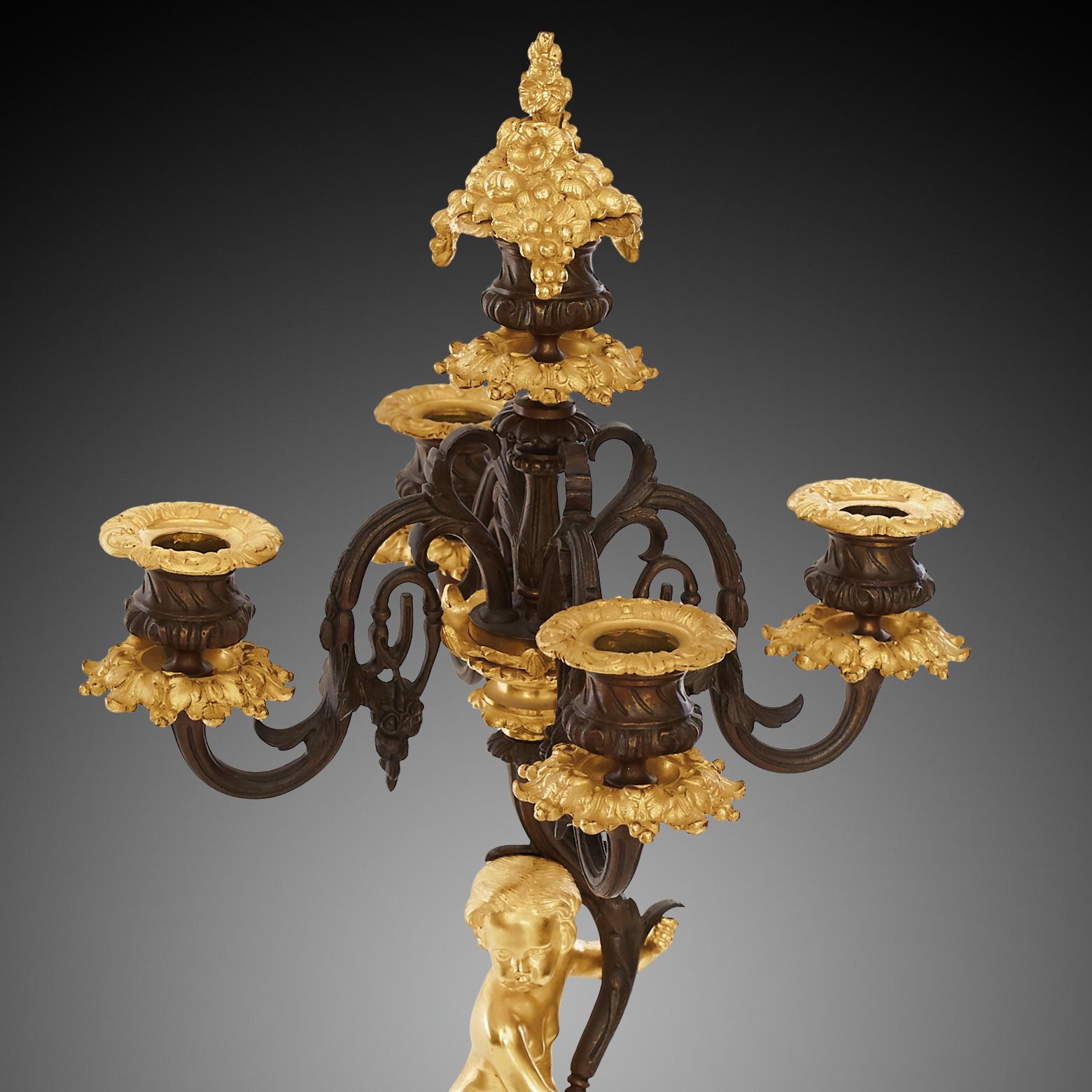 Set Clock and Candelabra, 19th Century, Louis Philippe Charles X Styl For Sale 4