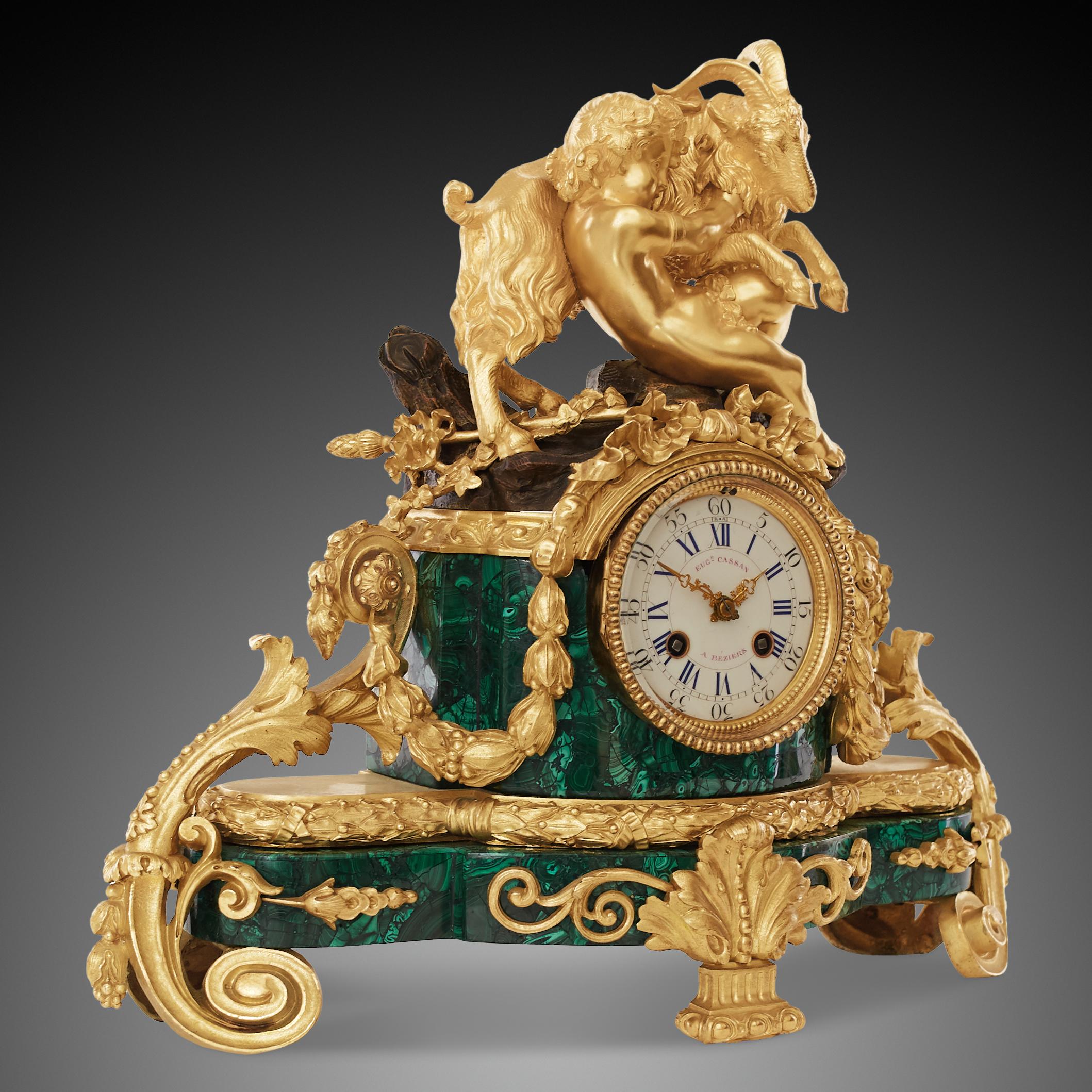 Gilt Set Clock and Candelabra, 19th Century, Louis Philippe Charles X Styl For Sale