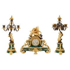Antique Set Clock and Candelabra, 19th Century, Louis Philippe Charles X Styl