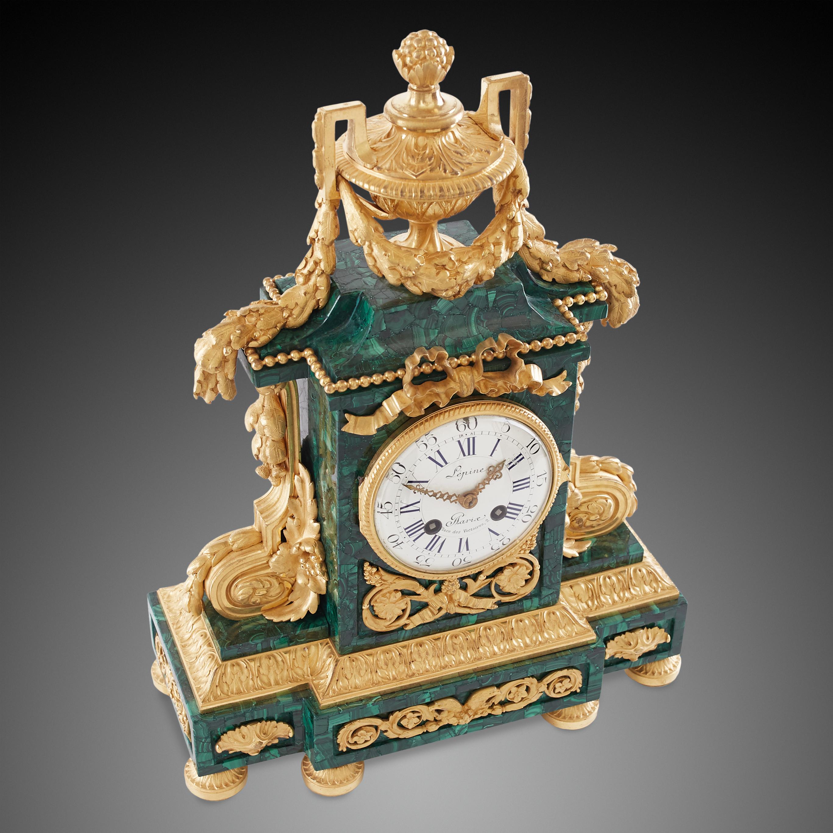 French Set Clock and Candelabra, Style Louis XVI, 19th Century